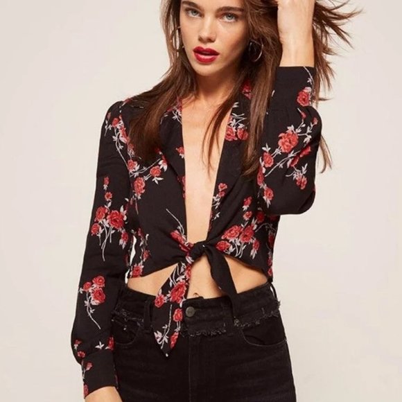 Reformation Dottie Top, Rose Pattern, XS - Picture 4 of 10